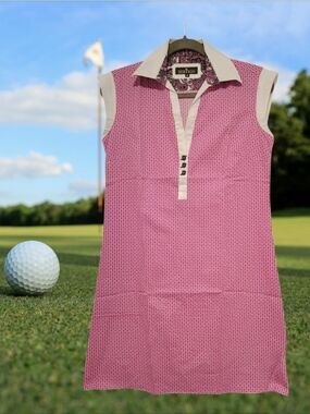 M⛳Bertigo Golf Sportwear Pink Sleeveless Collared Mini Dress with Contrast Trim